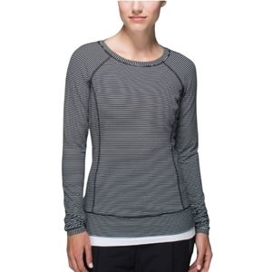 Lululemon Race Your Pace Longsleeve, Hyper Stripe Heathered Angel White Black, 6